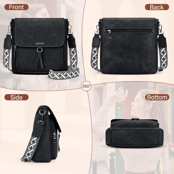 ⚡White Black Women PU Leather Crossbody Bag Wide Adjustable Strap Shoulder - Picture 6 of 8